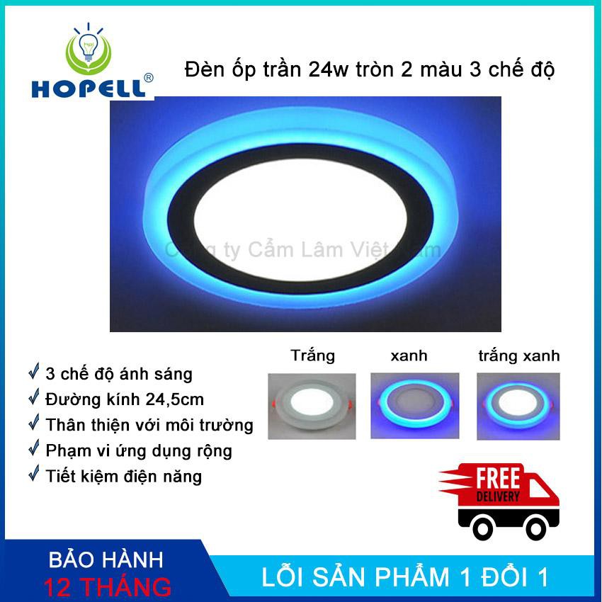 Đèn led nổi ốp trần 24w tròn 2 màu 3 chế độ