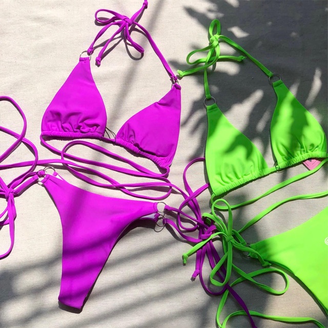 [BKN395] &lt;ÂU&gt; SET BIKINI ĐAN DÂY EO 7 MÀU QUẦN THONG/LỌT KHE [XANH NEON/BEO/ĐEN/TRẮNG/CAM/TÍM]