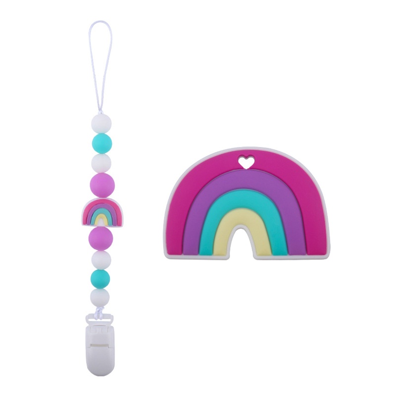 Bộ Kẹp Núm Ti Giả Bằng Silicon Màu Cầu Vồng Hoạt Hình Cho Bé Gái