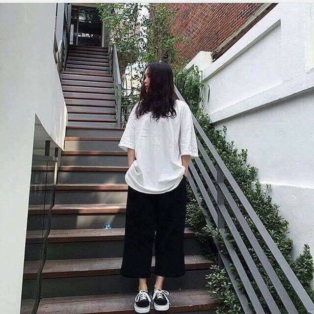 Quần ống rộng nam culottes form unisex - Đen trơn lưng thun dây rút