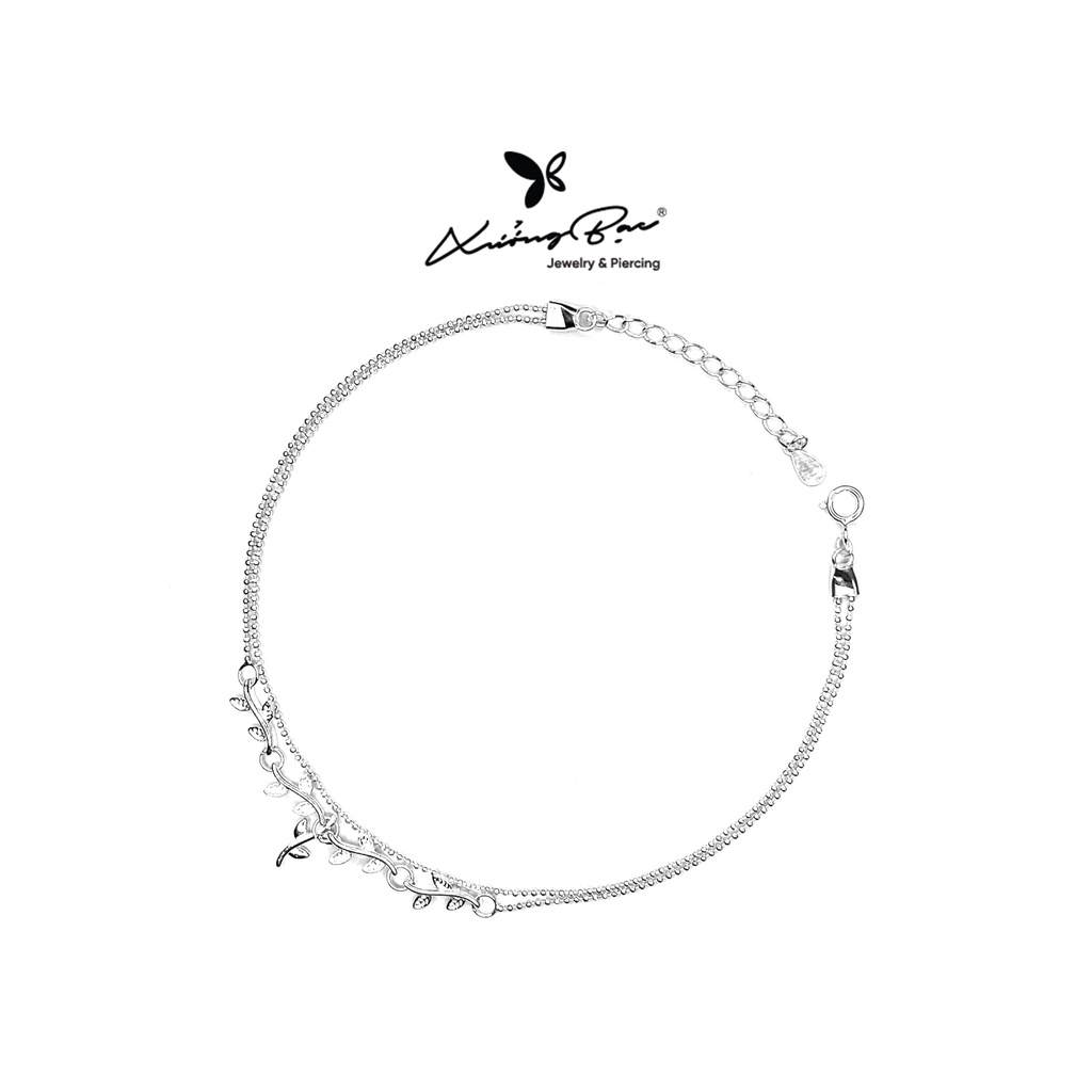 Lắc chân Xưởng Bạc thiết kế đeo chân. Lắc chân bạc 925, lắc bạc thiết kế dây bi kép có dải hoa LC3.325