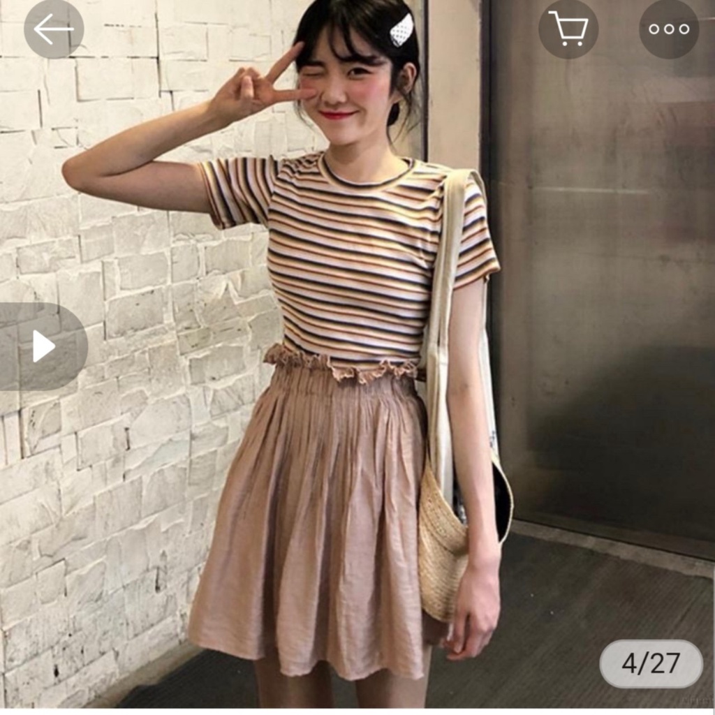 Áo Thun Kẻ Sọc Tay Ngắn Dáng Ôm (Dưới 53kg)