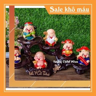 Bộ ngũ phúc 6cm kèm tượng di lặc và chân đế như ý cát tường