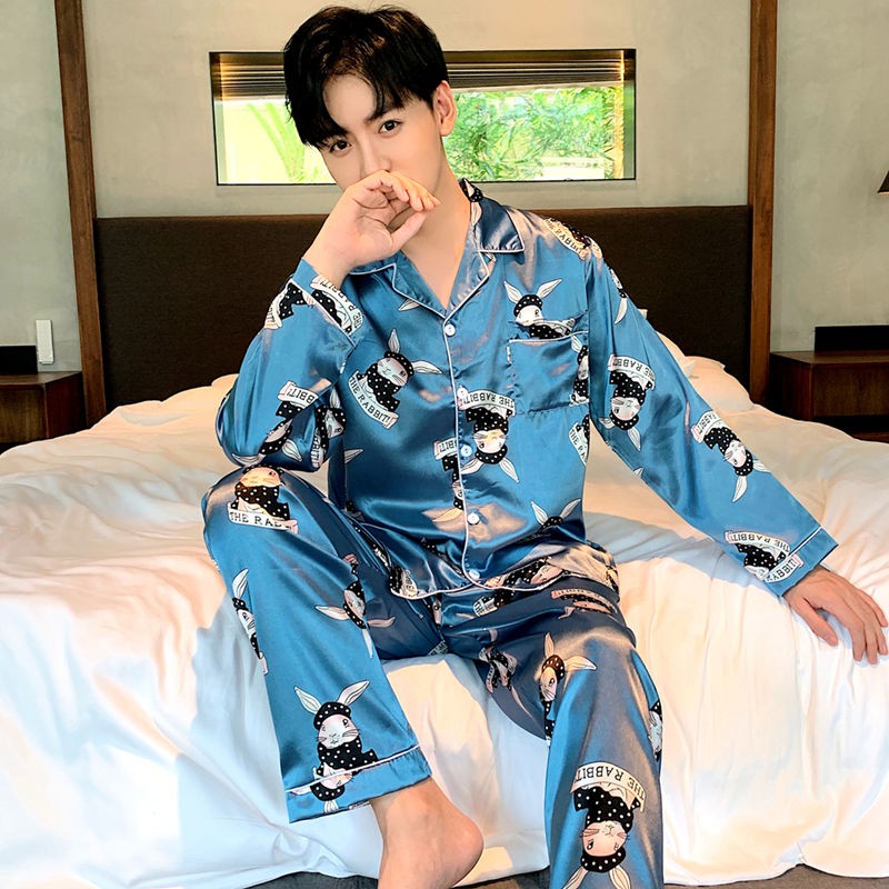 Bộ Đồ Ngủ Pijama Dài Tay Bằng Lụa Lạnh Thời Trang Cho Nam