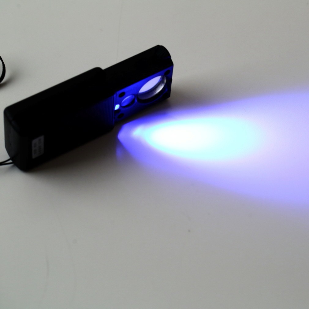 Kính lúp bỏ túi phóng to 30X/60X tích hợp đèn LED siêu sáng bằng tia UV để kiểm tra tiền