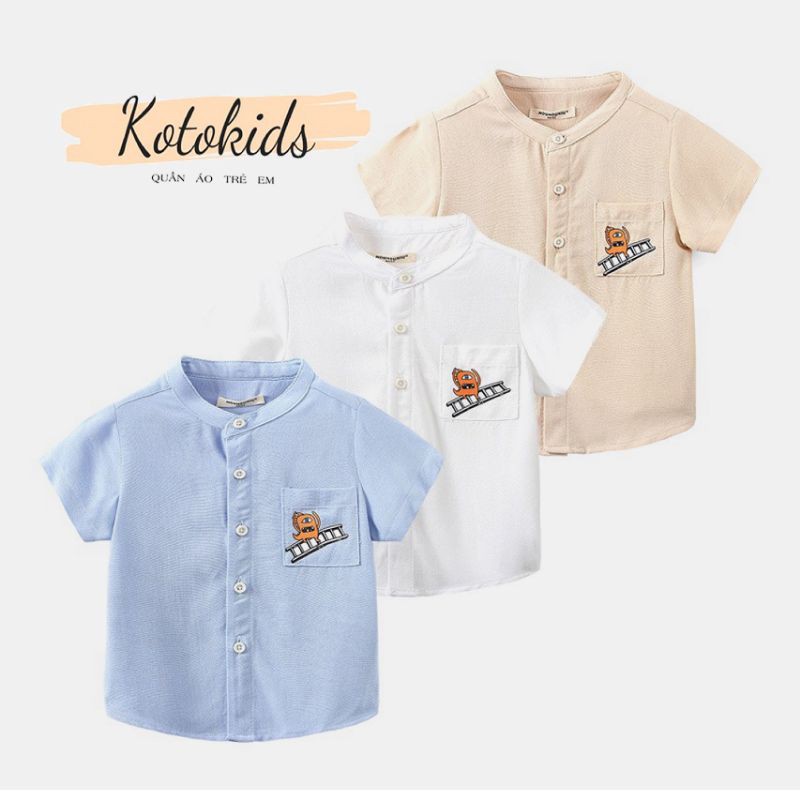 Áo sơmi cổ trụ bé trai WELLKIDS áo cộc tay cho bé họa tiết ngộ nghĩnh chất cotton TX2238