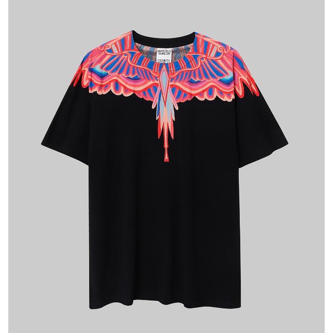 Áo Thun Đen Tay Ngắn In Hình Đôi Cánh Đỏ Và Hoa Hồng Thời Trang