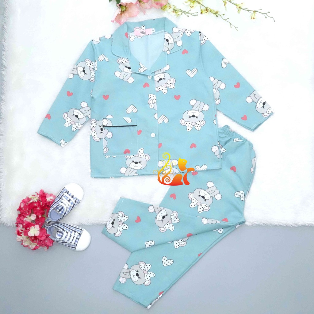 Bộ Đồ Mặc Nhà &quot;Gấu nơ bi&quot; Pijama Kate Thái Quần Dài - Cho Bé 16-42kg.