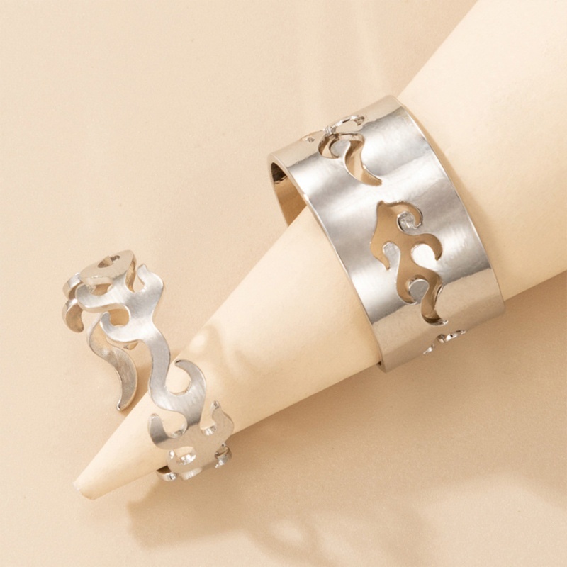 Set 2 Nhẫn Bạc Họa Tiết Ngọn Lửa Màu Sắc Đơn Giản Cho Cặp Đôi