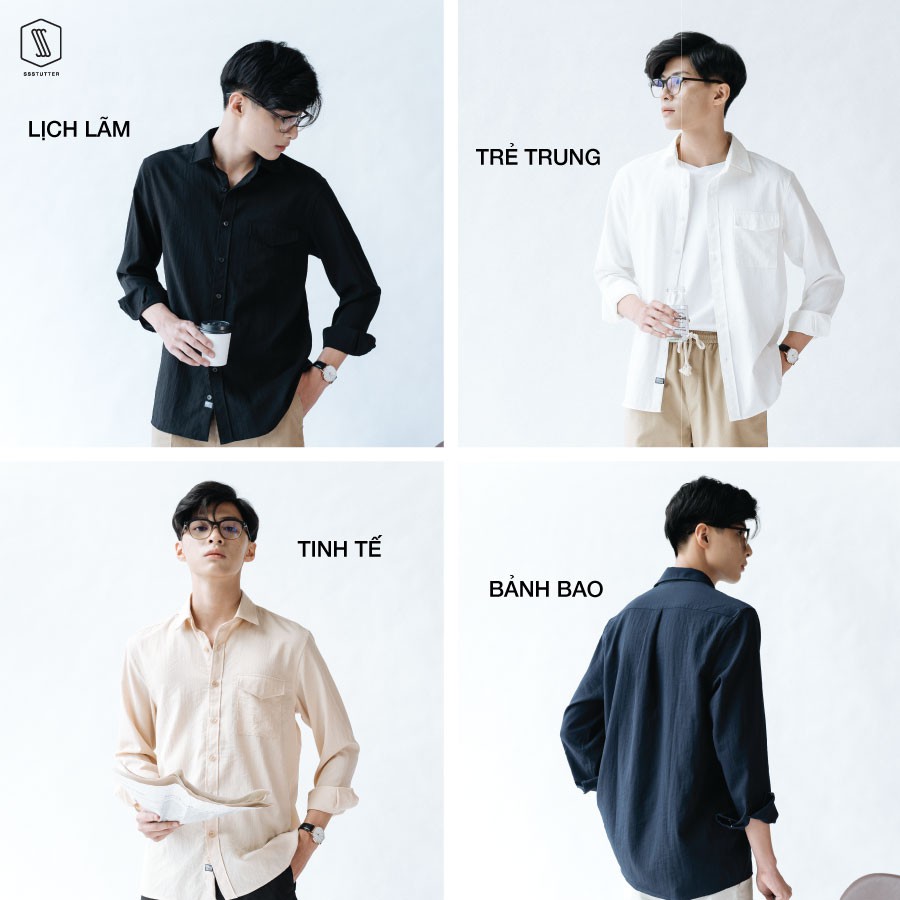 Áo sơ mi nam SSSTUTTER dài tay có túi cổ đức vải linen thoáng mát Letter Shirt | BigBuy360 - bigbuy360.vn