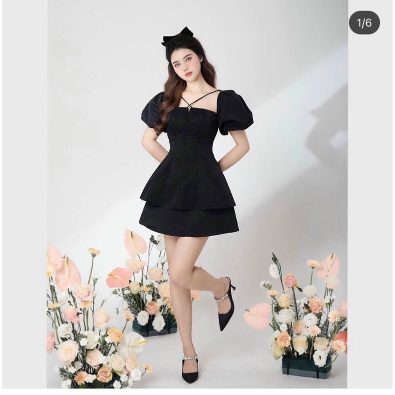 SET 2 MÓN: ÁO CỔ VUÔNG TAY PHỒNG DÂY CHÉO NGỰC & CHÂN VÁY