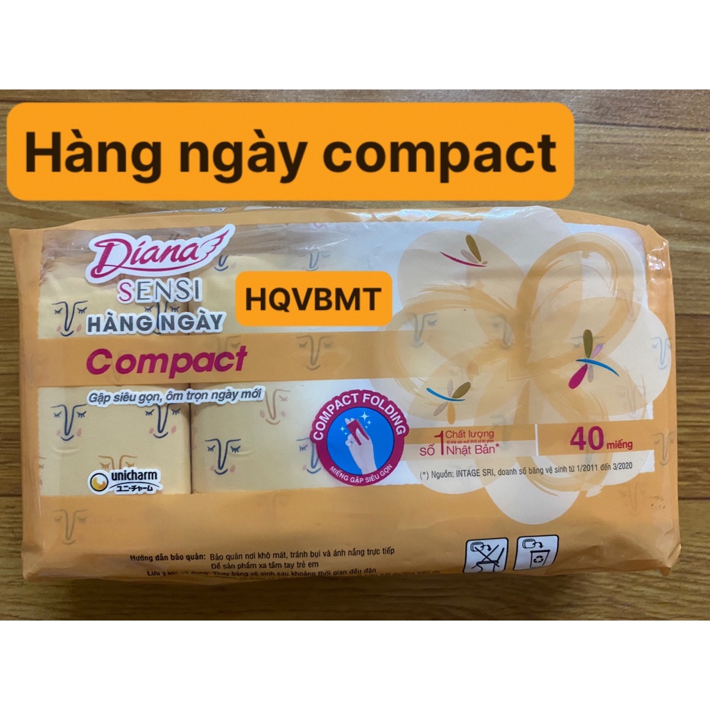 Bộ 6 gói Băng vệ sinh Diana hàng ngày Sensi Slim mỏng nhẹ Compact gói 20/40 miếng 15.5cm
