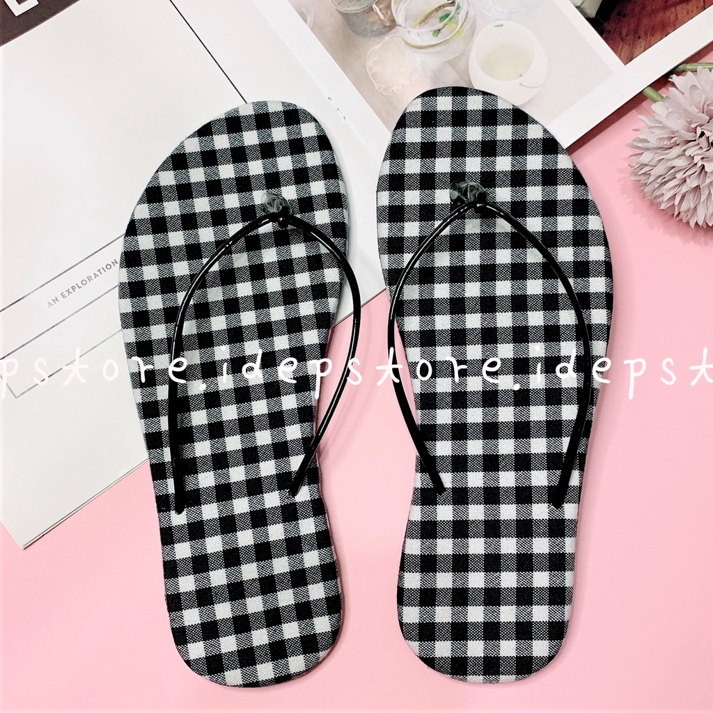 Dép kẹp nữ họa tiết kẻ caro quai mảnh đi biển mùa hè - Dép cọng chỉ Maipy DL104