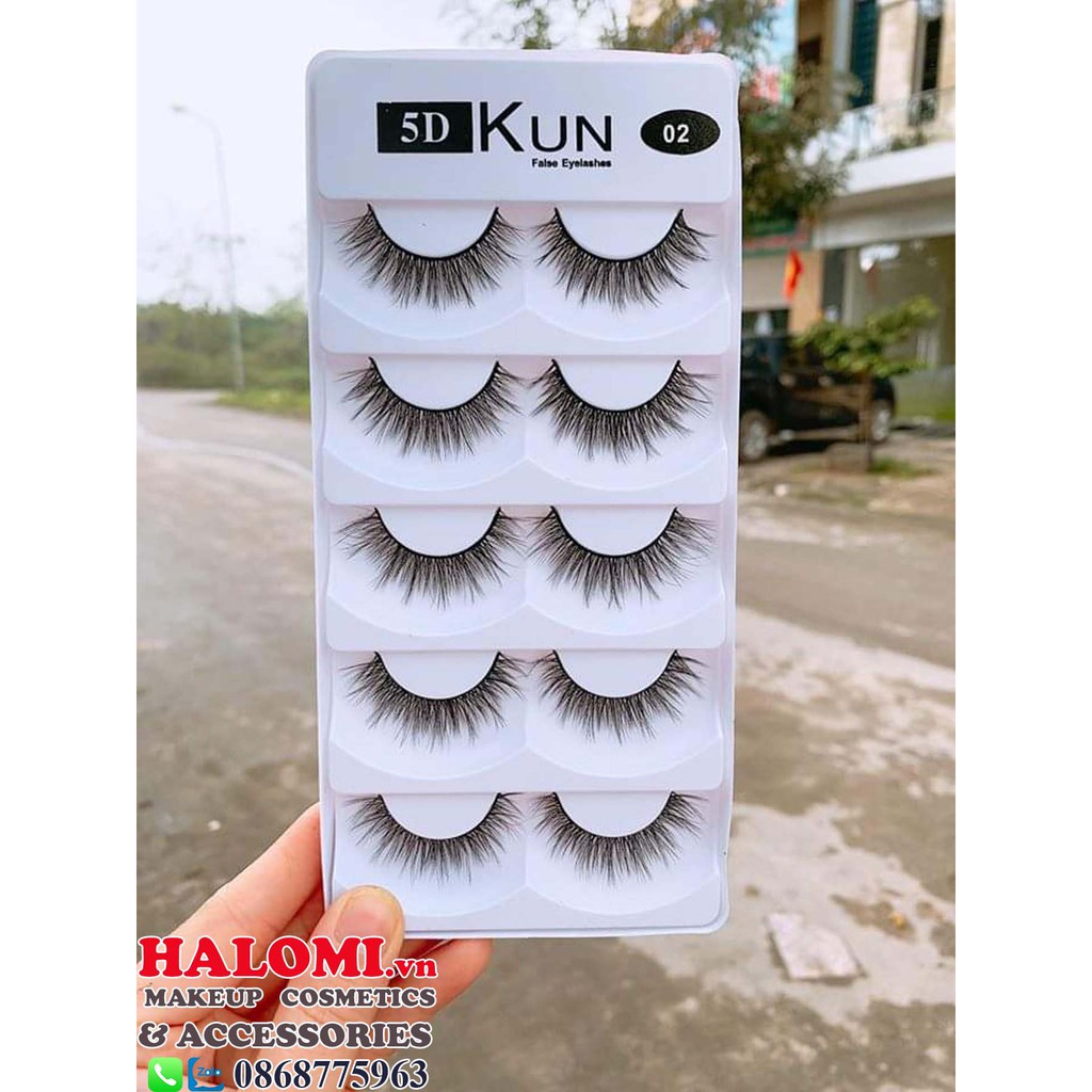 Lông mi giả Kun 5D02 5 cặp cao cấp chính hãng HALOMI chuyên dùng cho makeup