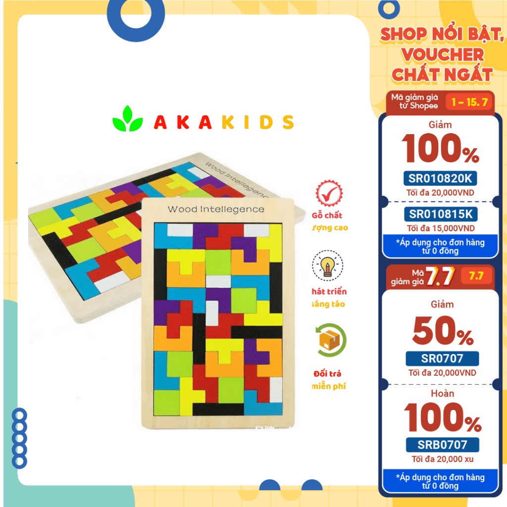 Đồ chơi gỗ Bảng ghép hình Tetris Montessori giúp bé thông minh phát triển tư duy, trí tuệ AKAKID AK6