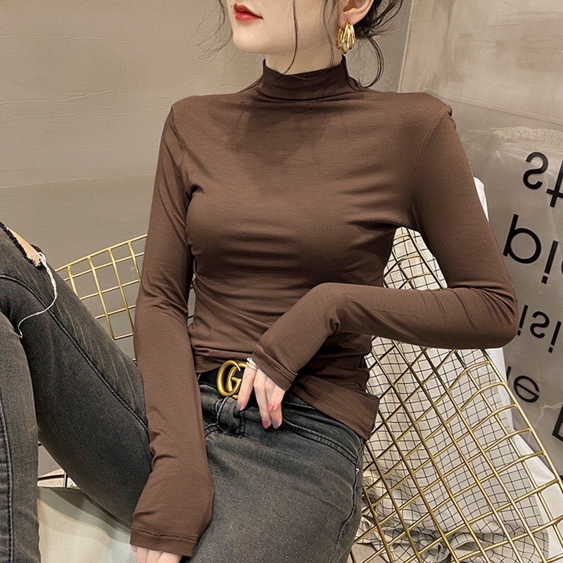 Áo giữ nhiệt nữ LOZADO áo dài tay cổ 3 phân lót nỉ chất dày dặn hàng đẹp hottrend A510