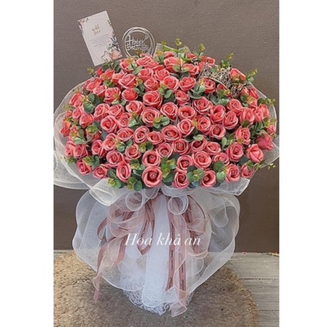 Bó hoa sáp cao 1m siêu to 100bông mix siêu lá táo cao cấp