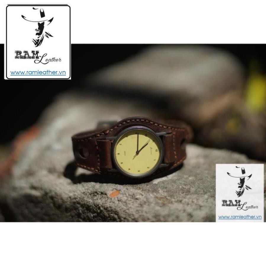 DÂY ĐỒNG HỒ DA BÒ THẬT - RAM BUNDSTRAP BX3 NÂU ĐỎ QUÂN ĐỘI ĐỨC - CASIO AE1200/SEIKO5
