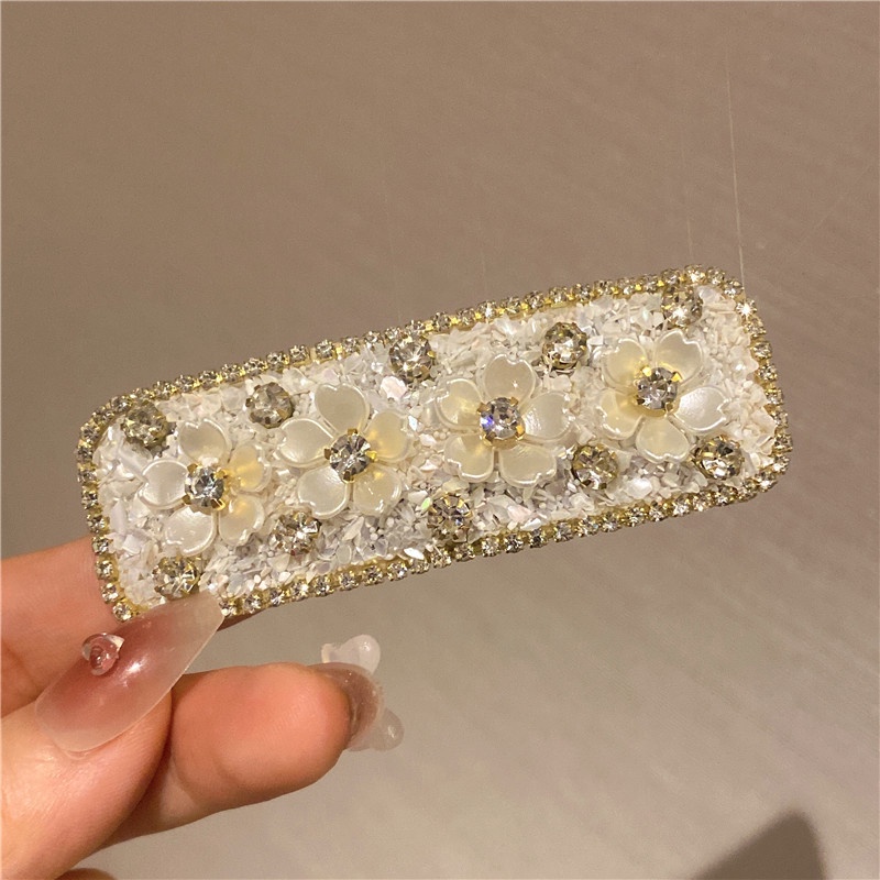 Kẹp Tóc Mái Thẳng Đính Đá & Ngọc Trai Hình Hoa Kiểu Hàn Quốc