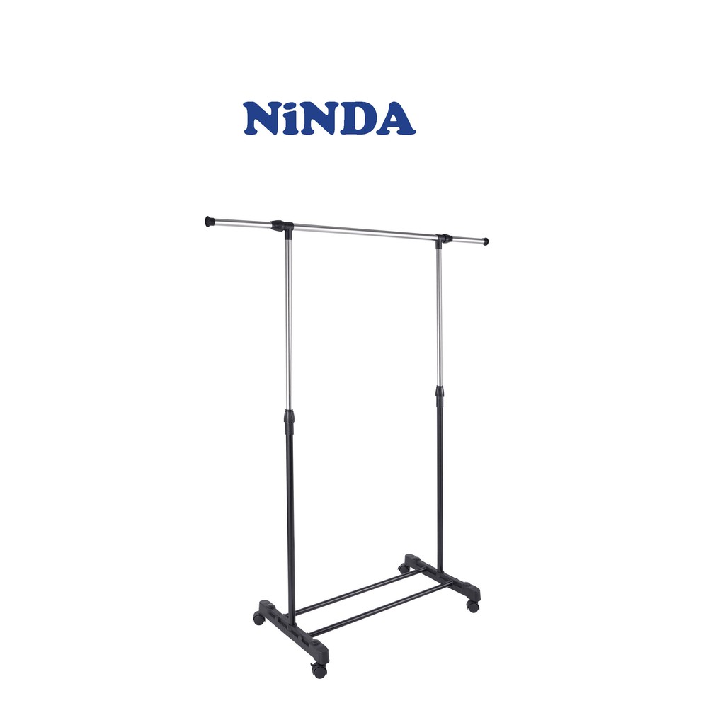 Giá phơi quần áo đơn Inox NiNDA R117 cao cấp có bánh xe