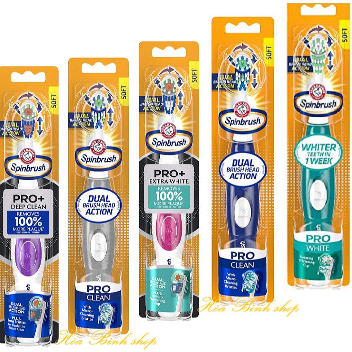 Bàn chải đánh răng cao cấp chạy pin Arm &amp; Hammer Spinbrush Pro Clean Dual Action Battery Toothbrush (Hàng Store Mỹ)