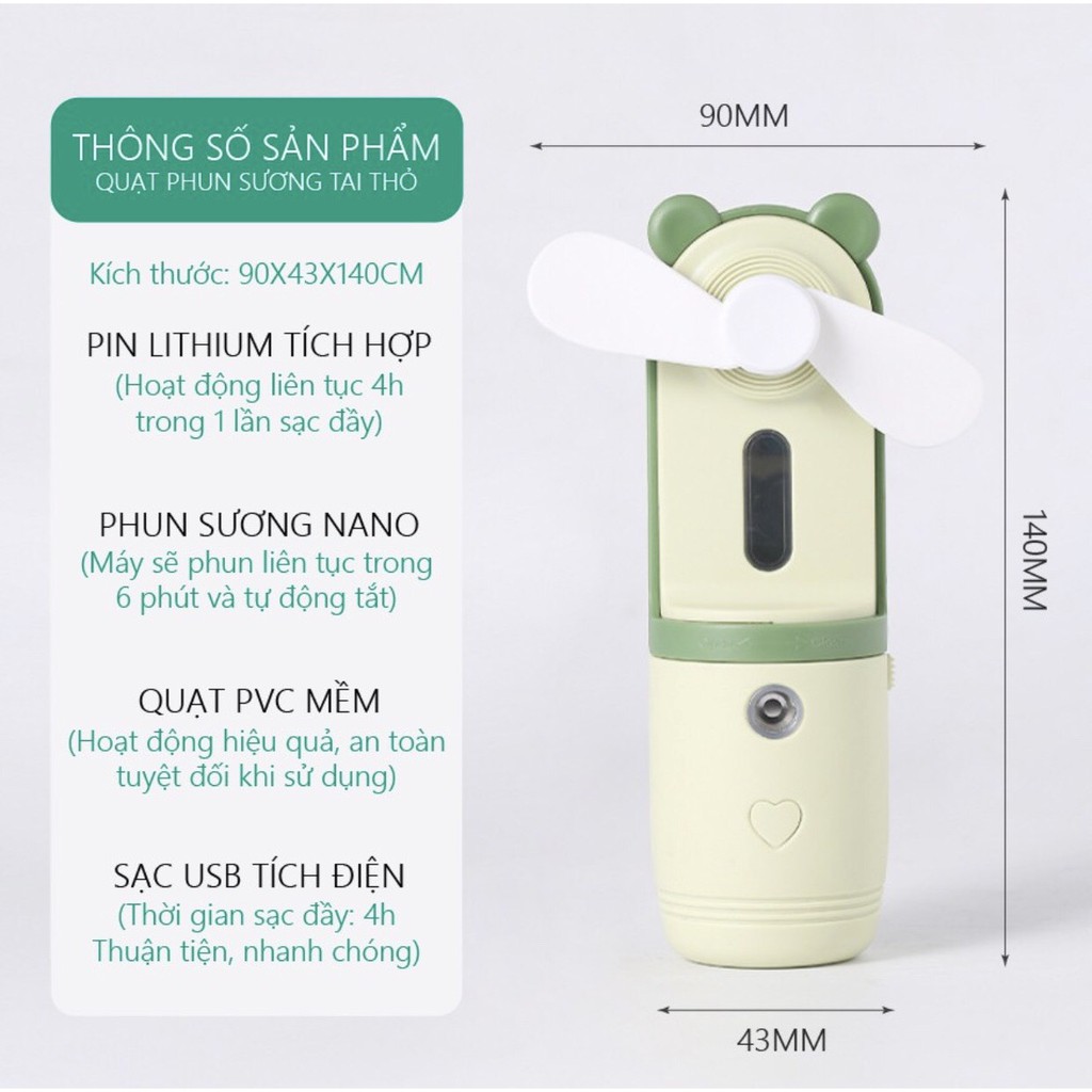 ĐƯỢC CHỌN MÀU - Quạt Phun Sương Cầm Tay Mini - Sạc USB Tích Điện - Tạo Ẩm Hơi Nước - HÀNG CÓ SẴN