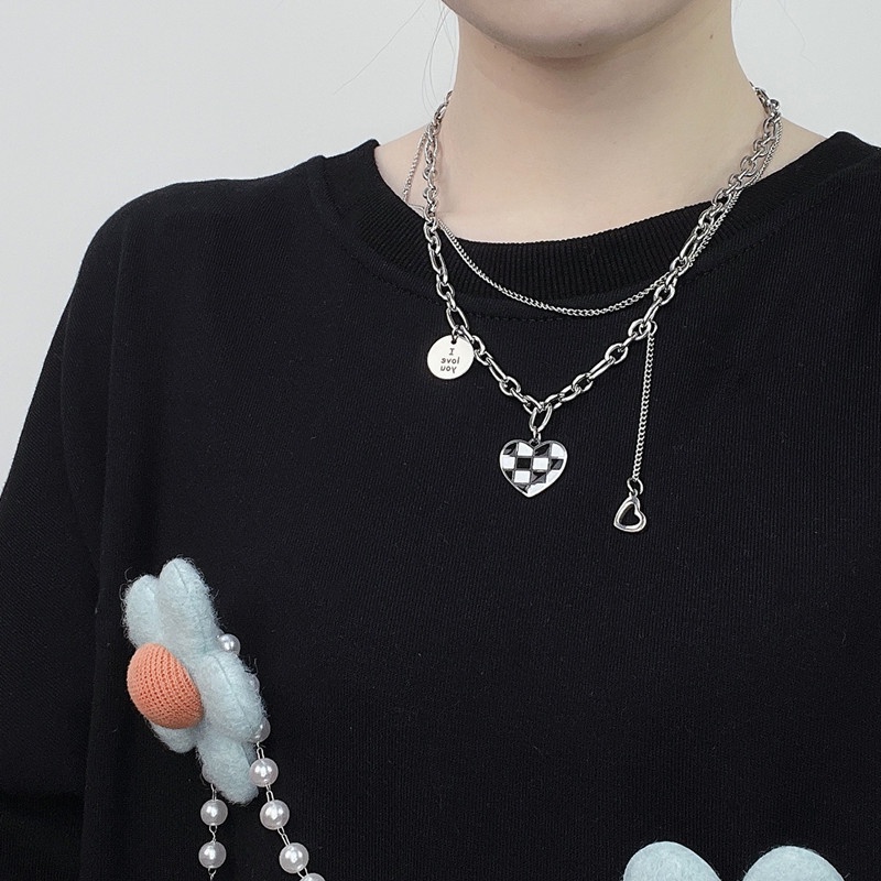 Vòng cổ choker DODDER nhiều lớp mặt tròn màu bạc thời trang cá tính cho nữ