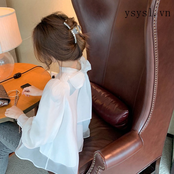 Áo Sơ Mi Tay Dài Che Bụng Thắt Nơ Phía Trước Sau Lưng Phong Cách Pháp Thời Trang Xuân Thu 2021