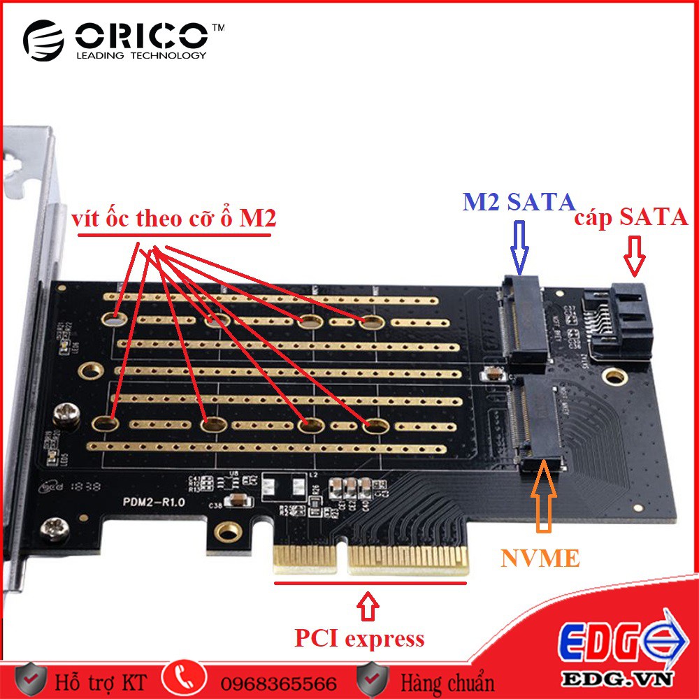 Khay gắn SSD M.2 NVMe và M.2 SATA vào mainboard máy tính bàn  thông qua khe PCI-E X4, X8 hoặc X16
