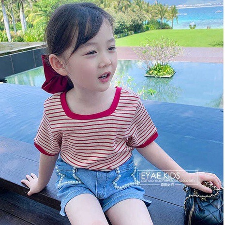 Girls Short SleeveTT-shirt Children Toddler Summer Baby Striped Thin Tops Children's Clothing