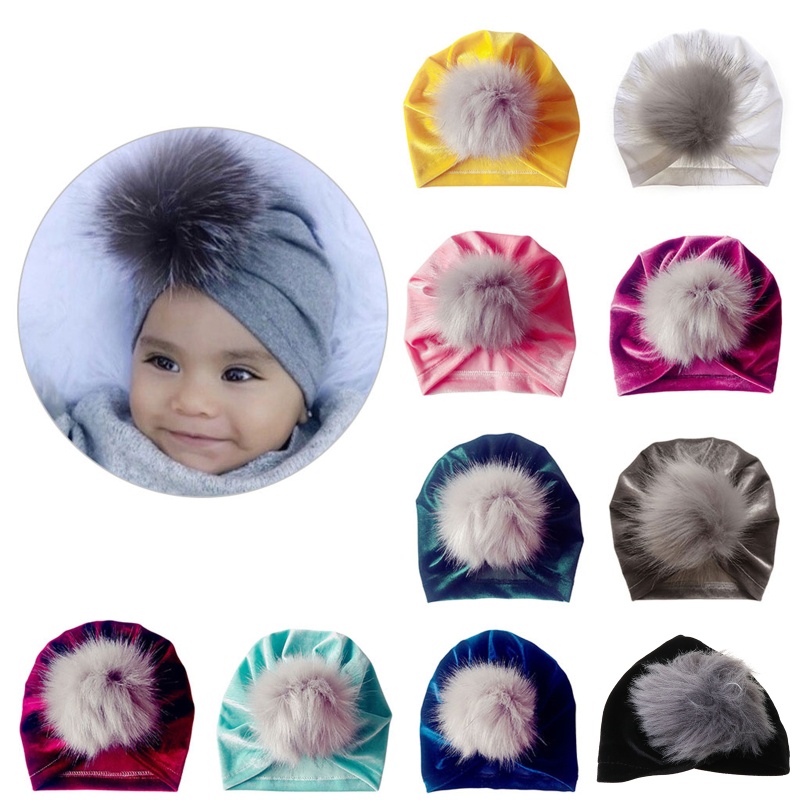 Inn Mũ Turban Bằng Vải Nhung Mềm Mịn Lấp Lánh Mùa Đông Cho Bé Gái Sơ Sinh