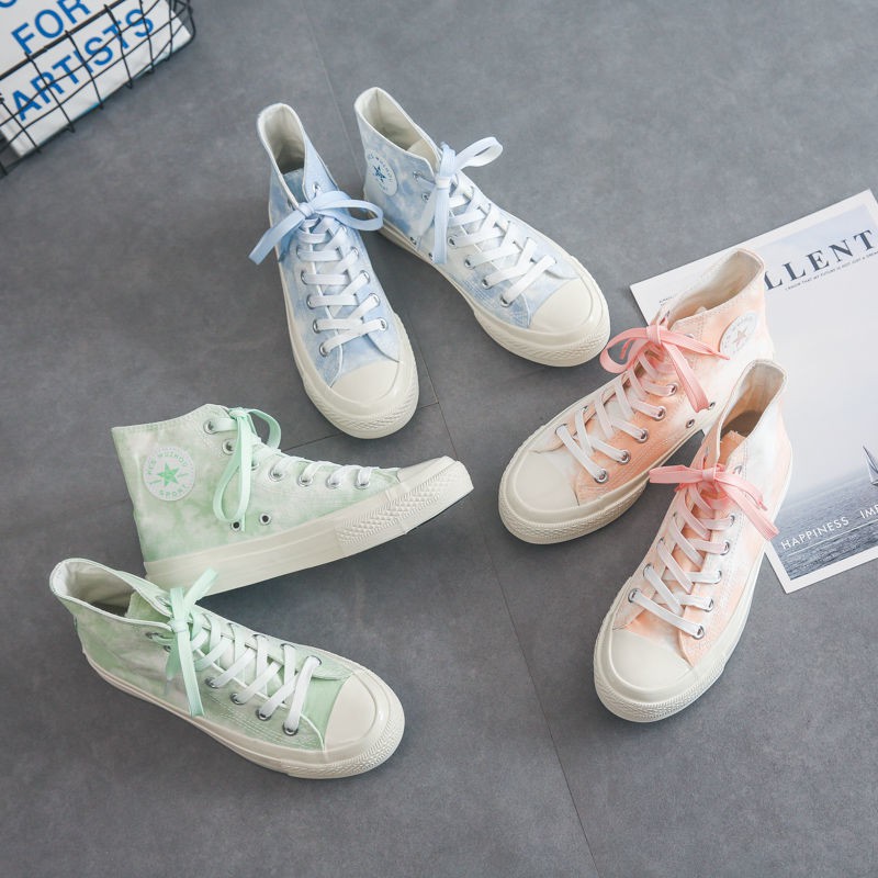 Giày Cổ Cao Ulzzang CV Loang Màu Full box, giày thể thao bata vải canvas đế bằng