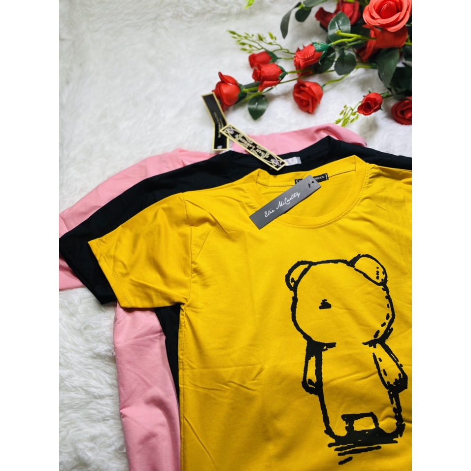 Áo phông nữ, Áo thun tay lỡ form rộng, áo thun in hình gấu cô đơn gấu teddy dễ thương size dưới 60kg