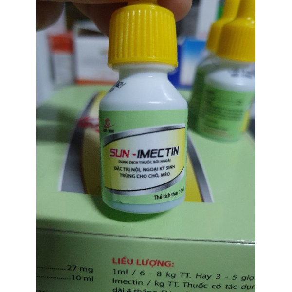 Dung dịch nhỏ sống lưng chó mèo diệt ve, ghẻ, rận, bọ chét Sun imectin lọ 10ml