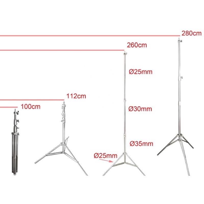 Chân Đèn Inox Lớn Qihe J288S 2,8m (chính Hãng)