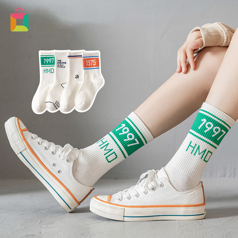 [YIYUE]Women's summer thin socks, 1997 digital stockings, ins personality style, street sports socks