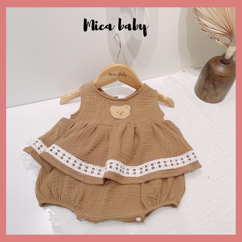 Bộ romper vải xô muslin đính gấu dễ thương cho bé Mica Baby QA26