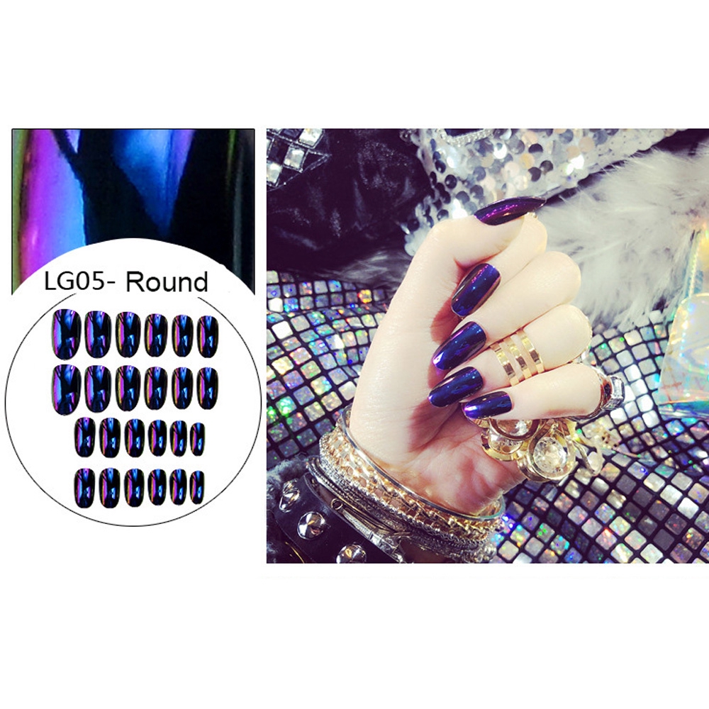 Set 24 móng tay giả tráng gương ánh kim nổi bật cho làm đẹp