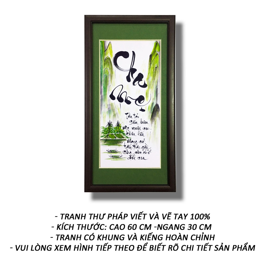 Tranh thư pháp - Cha Mẹ 16 -Tranh Minh Hiền (viết và vẽ 100% - không sử dụng in ấn)