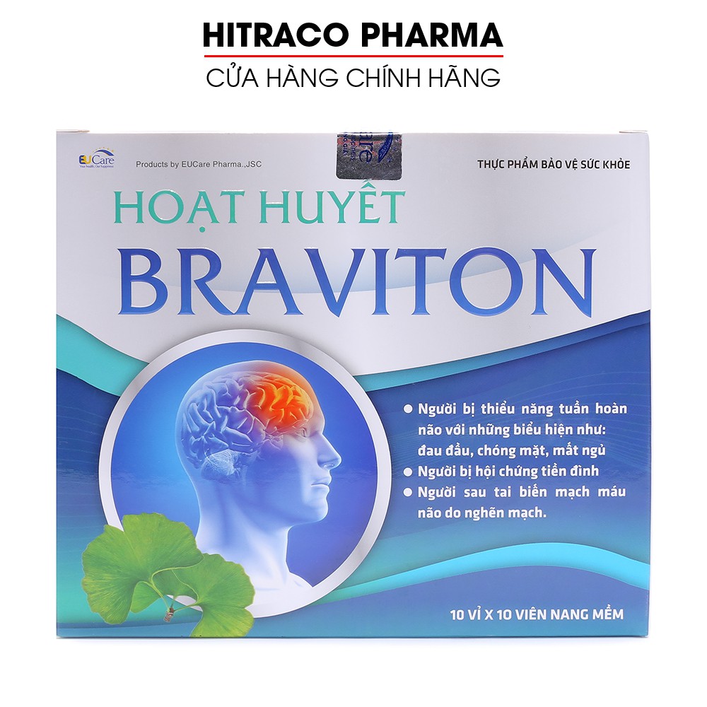 Hoạt huyết dưỡng não BRAVITON Ginkgo 180mg Giảm đau đầu, hoa mắt, chóng mặt - Hộp 100 viên