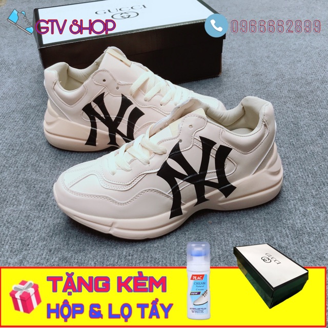 [TẶNG HỘP &amp; LỌ TẨY] GIÀY THỂ THAO NAM NỮ SNEAKER ULZZANG MÀU KEM, Gci NY đen, SIZE 36-43.   .