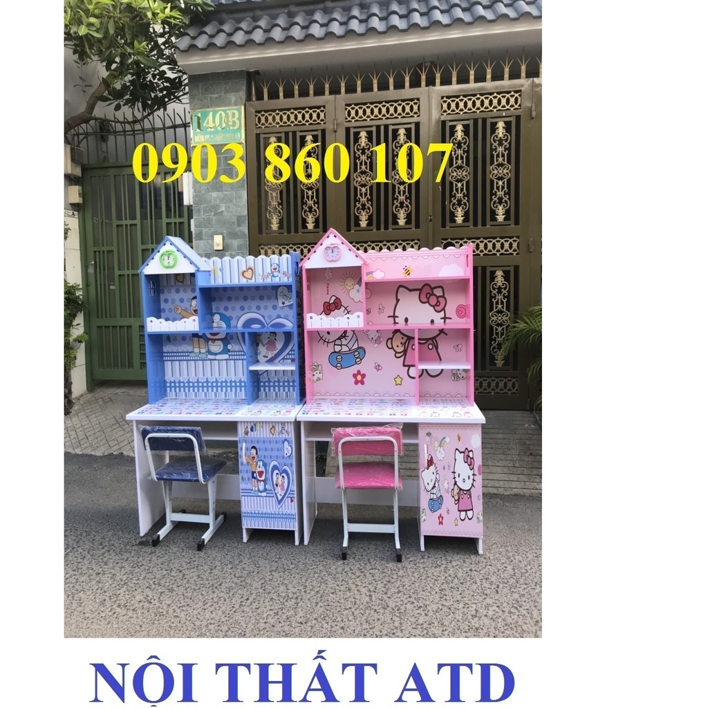 Bàn học sinh cho bé liền kệ bằng nhựa có in hình 3d siêu đẹp