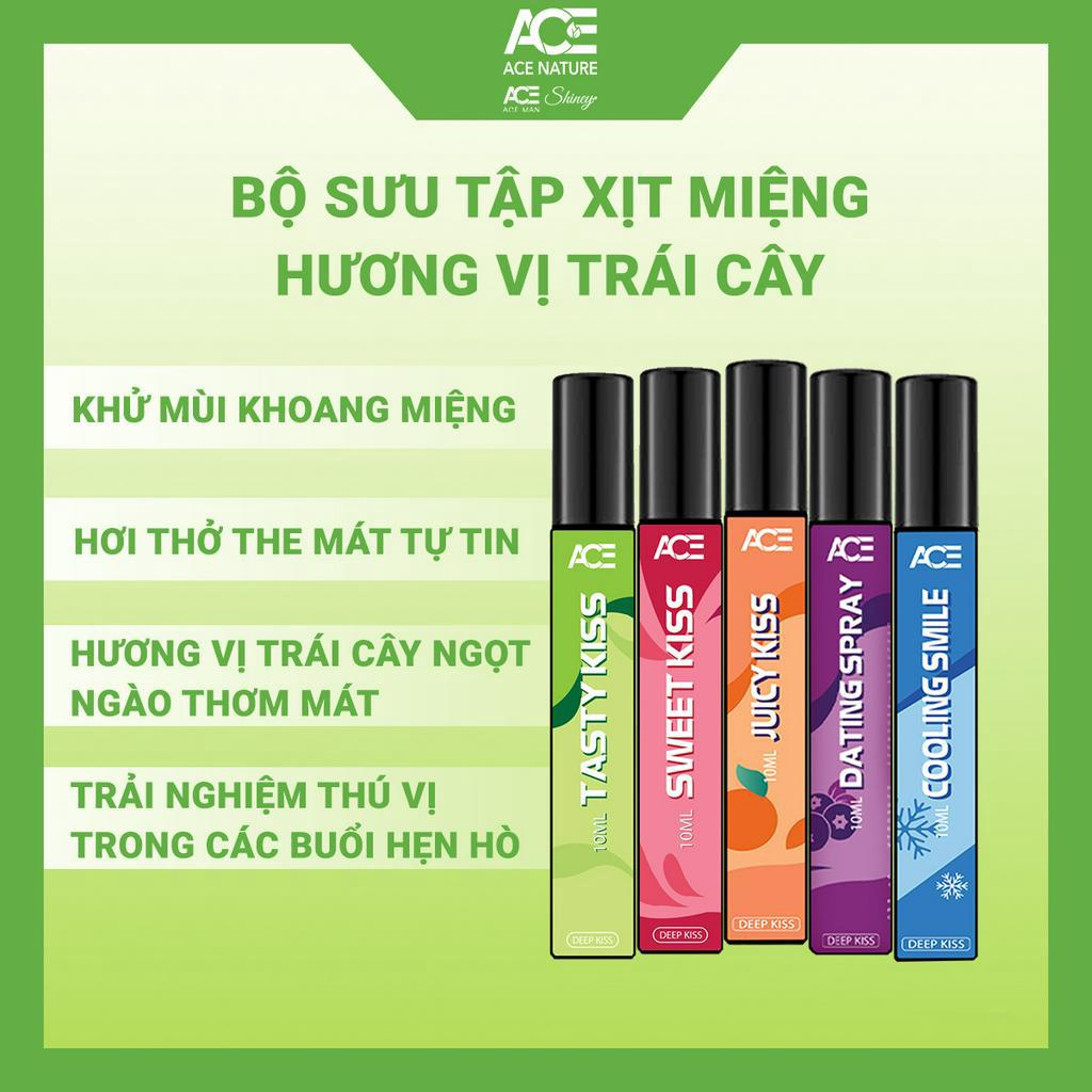 Xịt thơm miệng Deep Kiss ACE cho nam và nữ 10ml với 3 hương vị tự nhiên the mát khử mùi tức thì