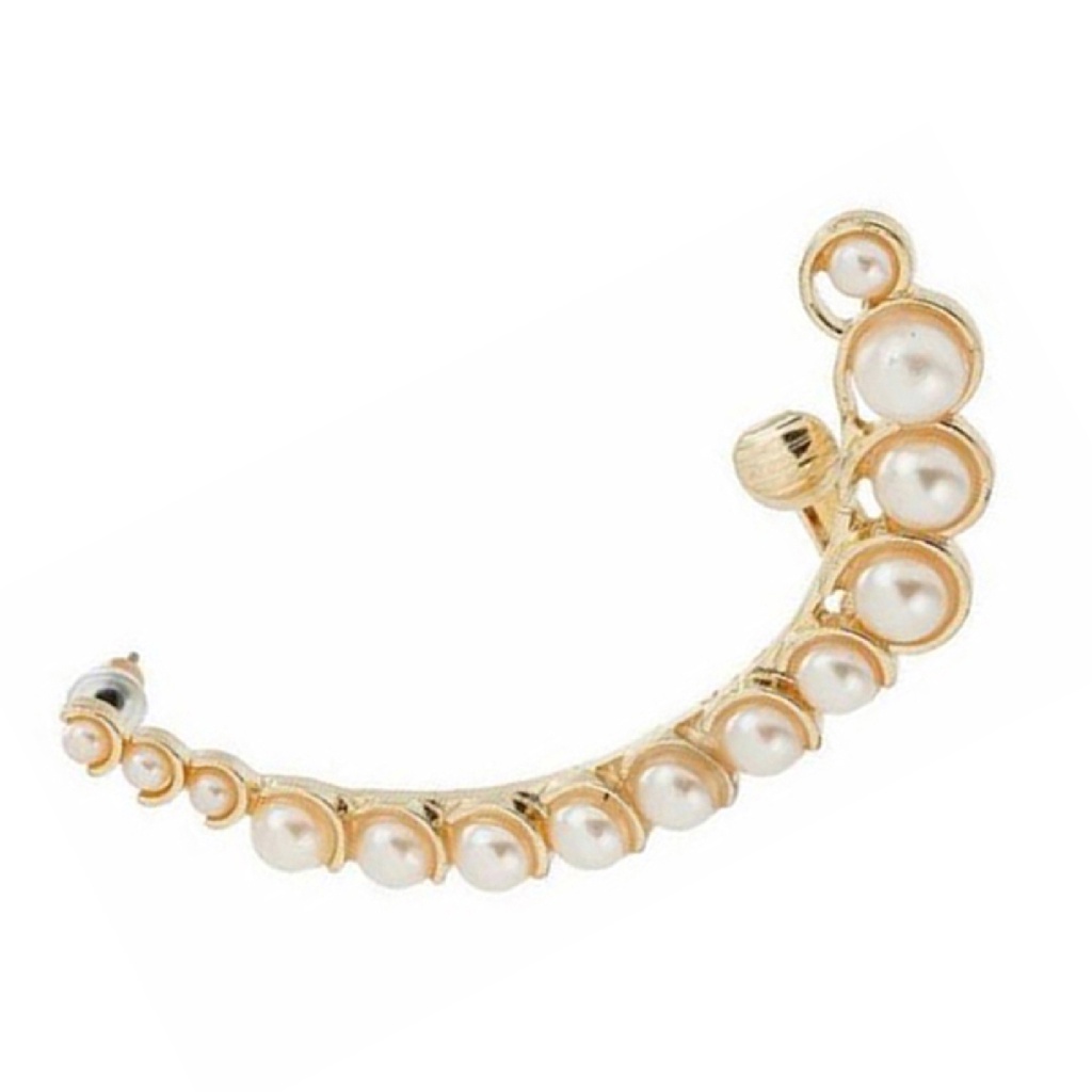 Khuyên tai liền vành đính ngọc trai thời trang cho nữ