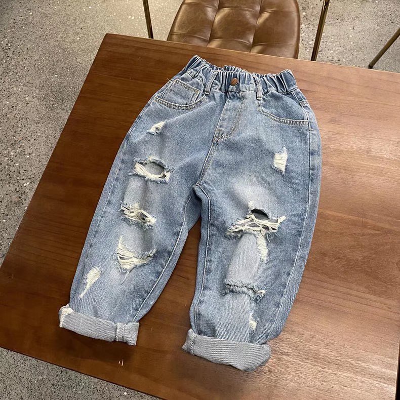 Quần jean BXPB dài thiết kế rách gối thời trang mùa hè cá tính dành cho bé trai 3-15 tuổi