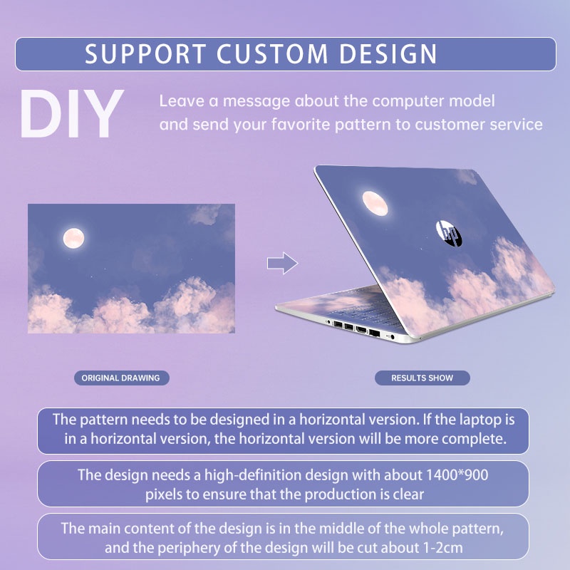 Customized laptop skin stickers, diy laptop case for laptops Acer Asus Lenovo Dell Huawei macbook etc.