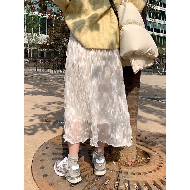 Chân váy nhăn bóng công chúa ánh nhũ lót bên trong dài Hàn quốc | BigBuy360 - bigbuy360.vn