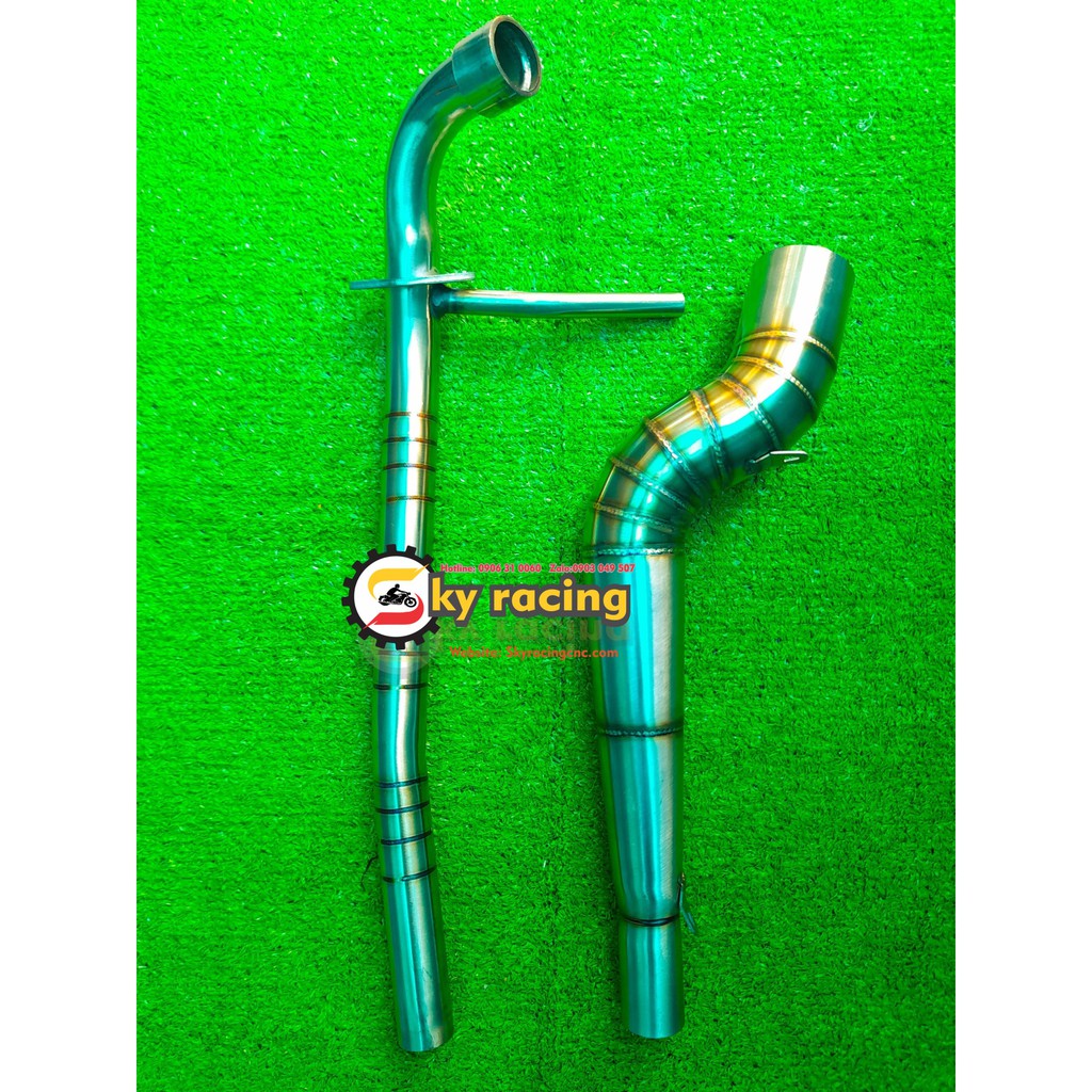 Cổ lon 2 khúc inox 304 vảy cá gắn pô tăng cho Sirius XC có ống hơi