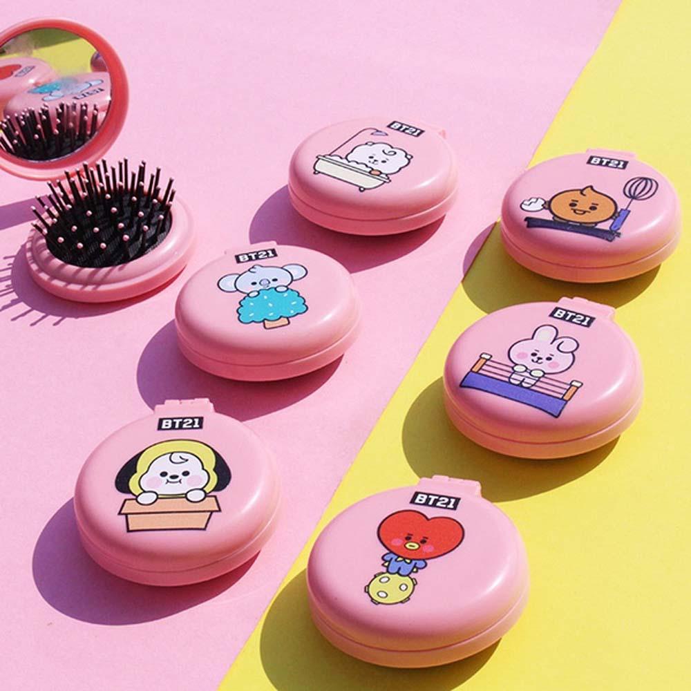 Qqmall Lược Tròn Tích Hợp Gương Kiểu Hoạt Hình Kpop Dễ Thương