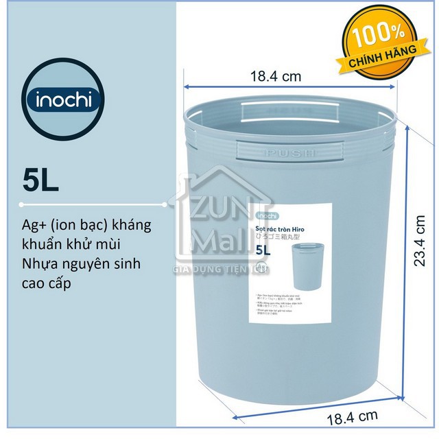 Thùng Rác Nhựa Tròn Cao Cấp 5 Lít Inochi Nhật Bản -  Màu Sắc Rất Đẹp Với 4 Gam Màu Trung Tính